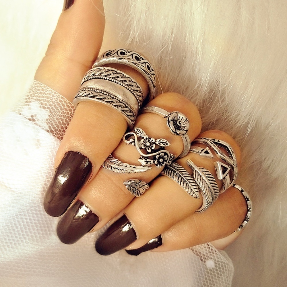 *PEPPA* 9-Pc Anti-Silver Style Fashion Ring Set